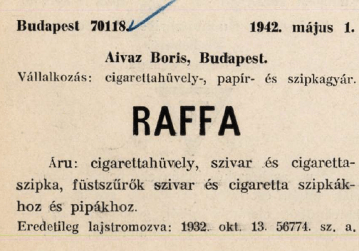1942.05.01. Raffa cigarettahüvely 1942.05.01. Raffa cigarettahüvely