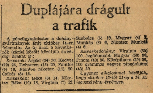 1945.10.14. Trafik drágulás