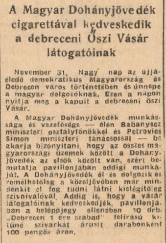 1945.11.30. Debrecen 1 éve szabad