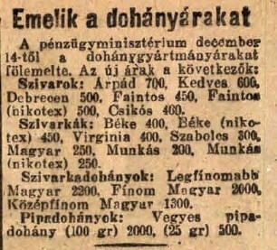 1945.12.14. Dohány áremelés