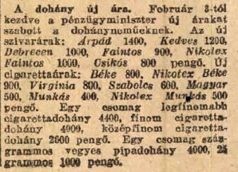 1946.02.06. Dohány áremelés