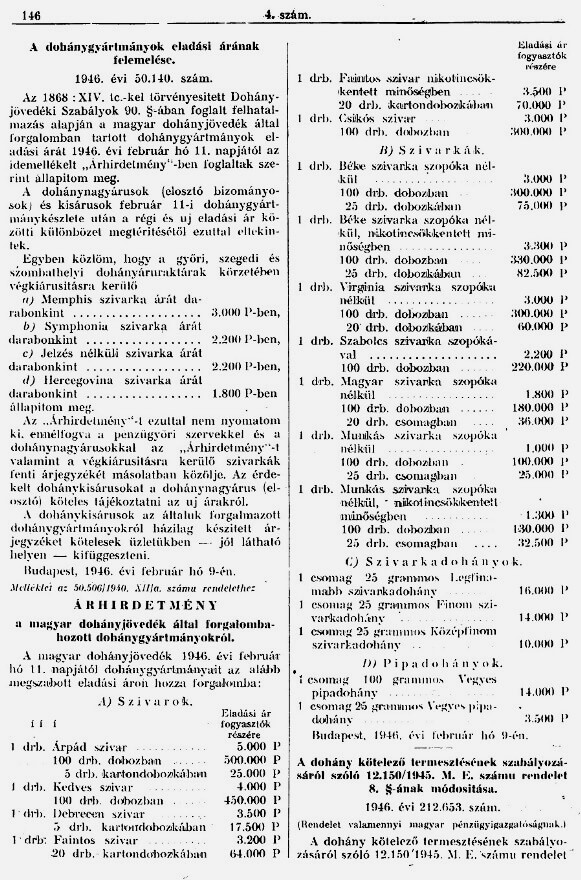 1946.02.10. Dohány áremelés 2.