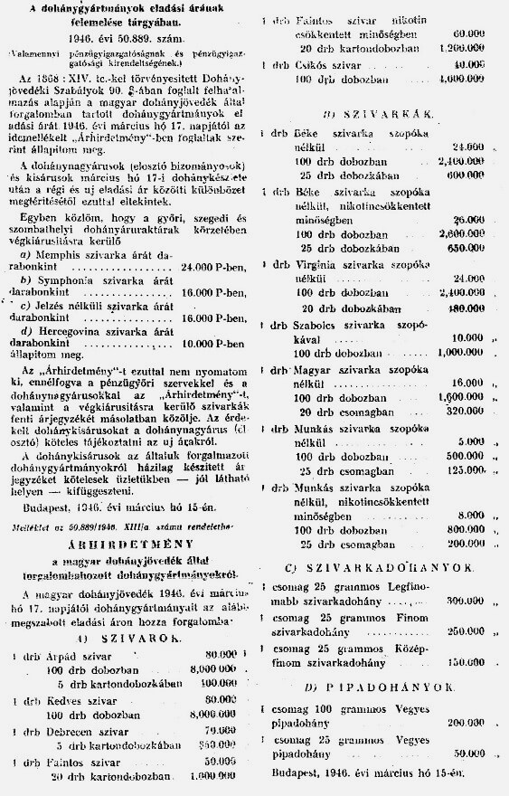 1946.03.20. Dohány áremelés