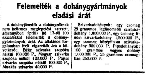 1946.04.18. Dohány áremelés