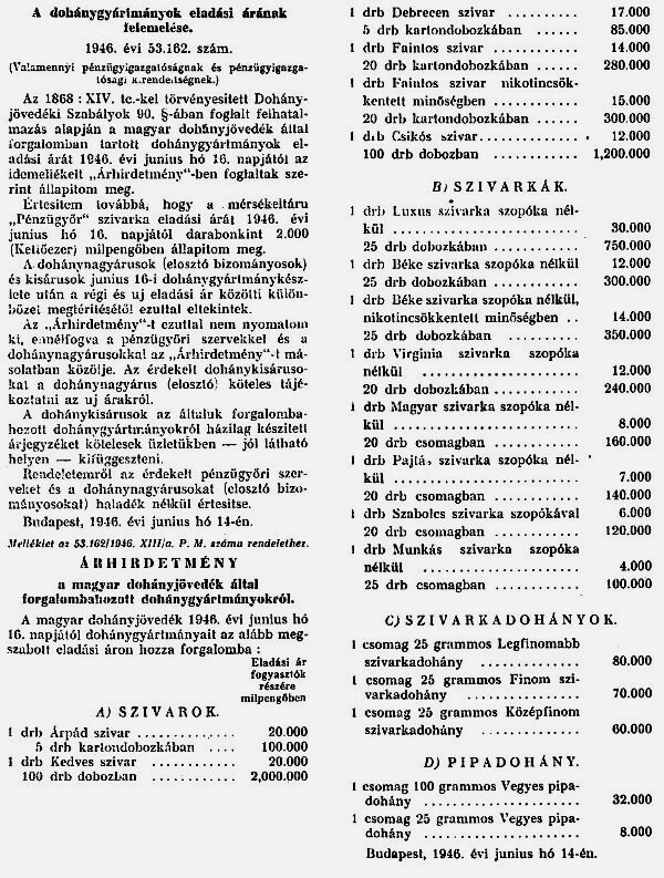 1946.07.01. Dohány áremelés 1.