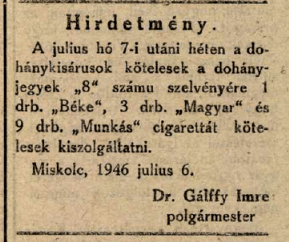 1946.07.07. Dohányjegyek