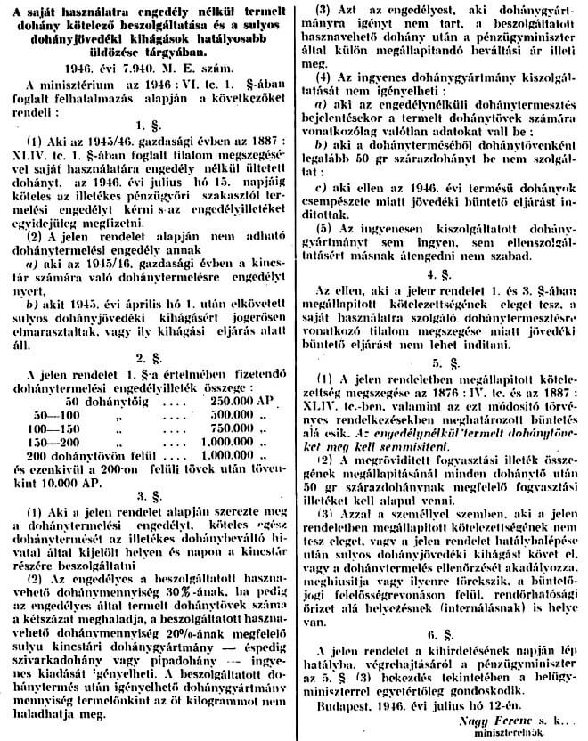 1946.07.25. Dohány beszolgáltatása