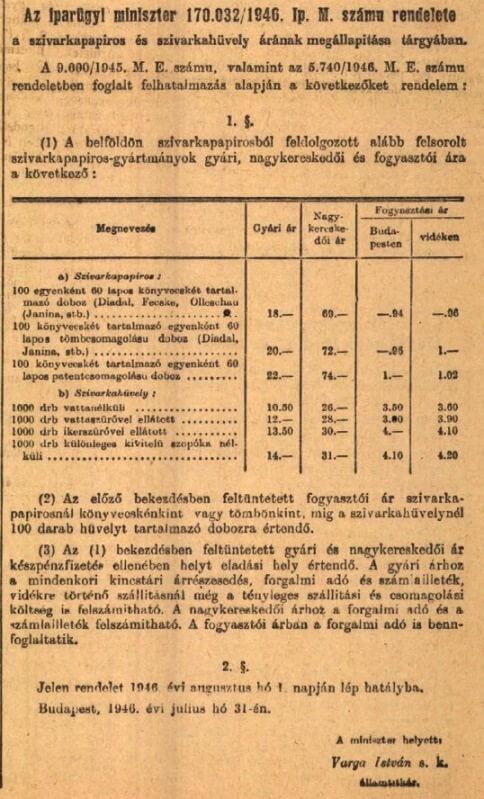 1946.08.03. Papír és hüvely árak