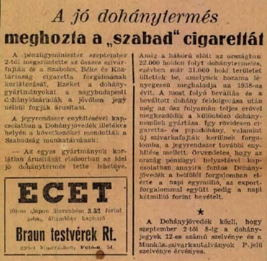 1946.09.02. Jegy nélküli cigaretta