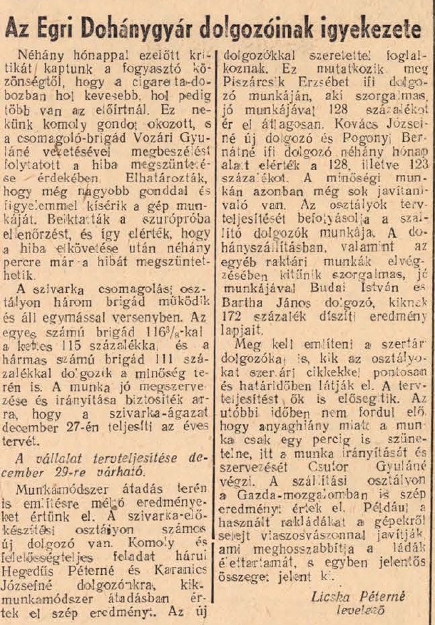 1953.12.15. Egri Dohánygyár
