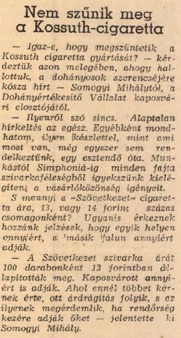 1957.10.17. Kossuth cigaretta