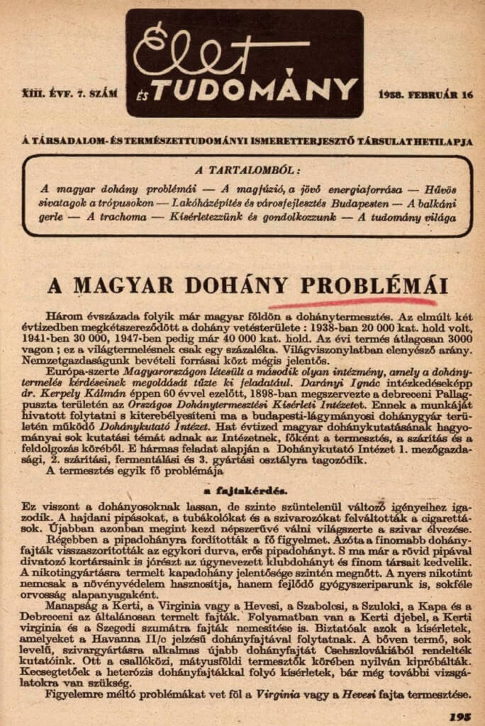 1958.02.16. A magyar dohány problémái