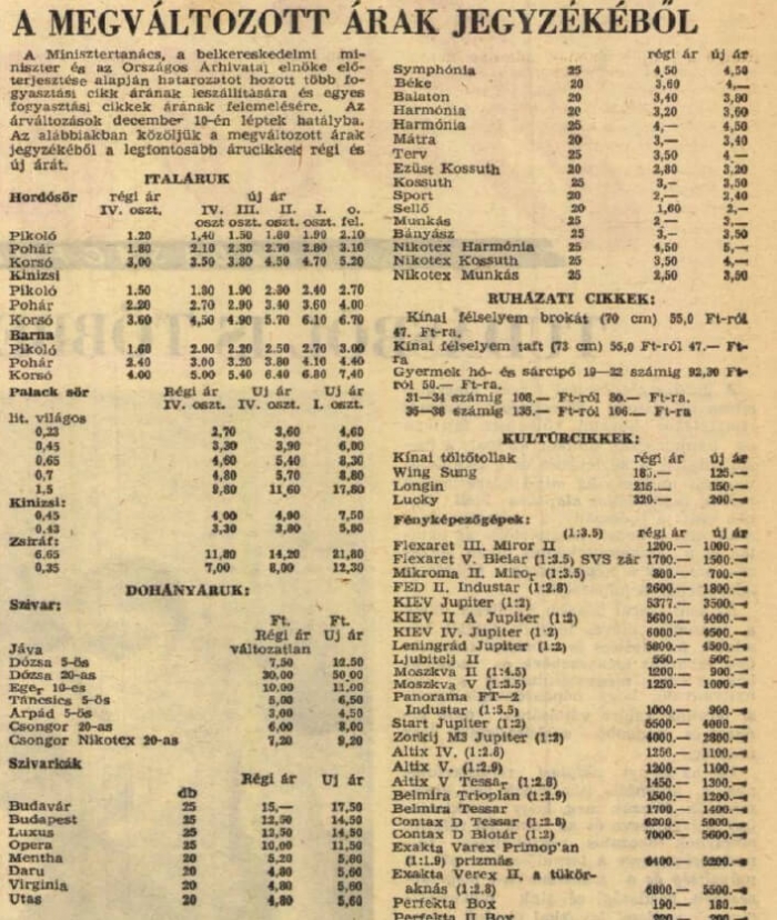 1961.12.13. Dohány áremelések