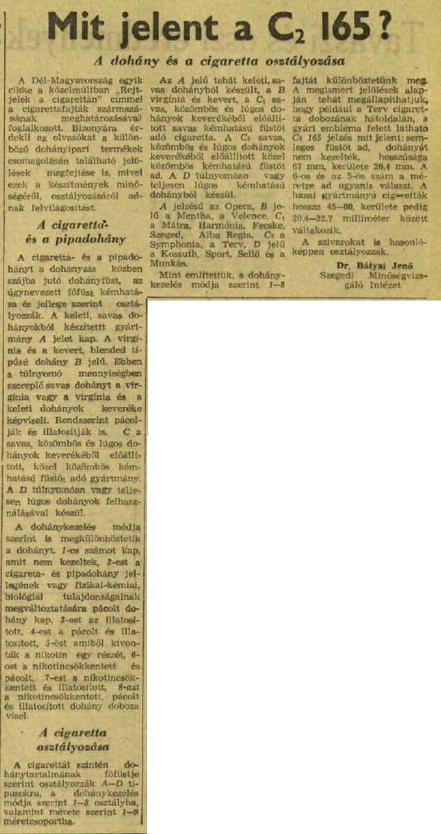 1964.11.21. Cigaretták osztályozása