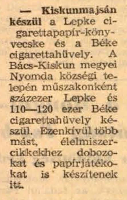 1965.10.01. Kiskunmajsa - cigarettapapír