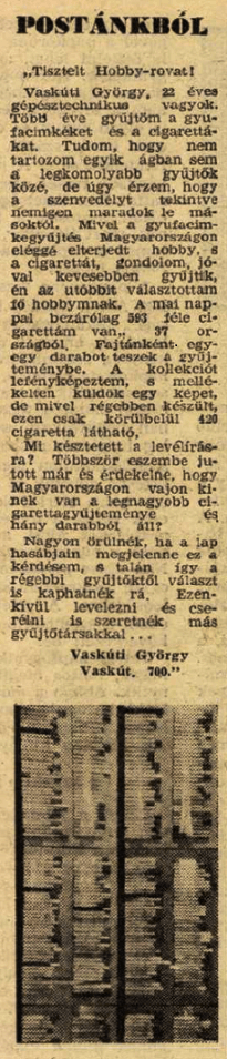 1968.09.27. Cigaretta gyűjtő