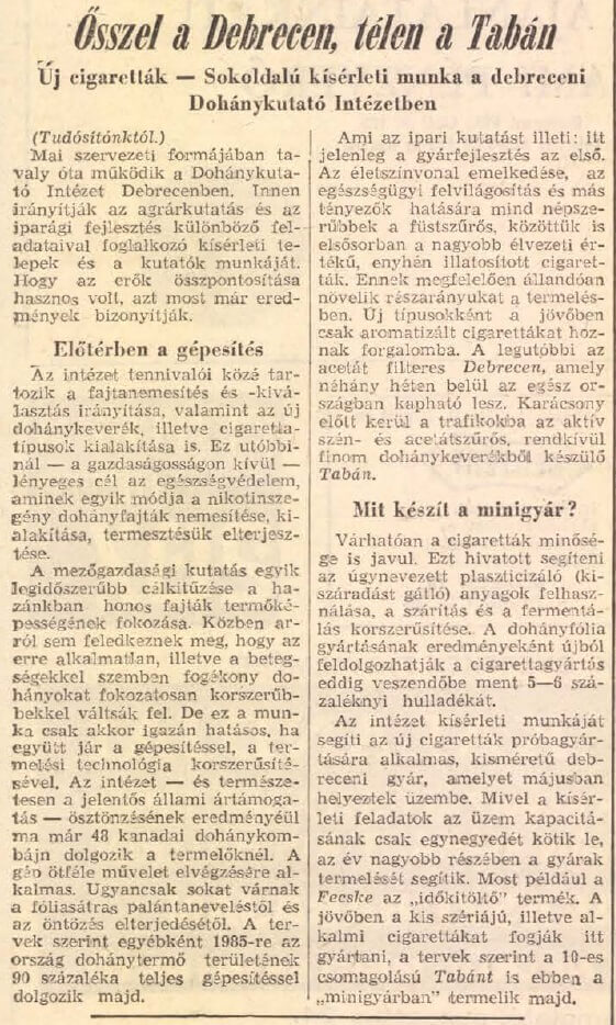 1972.08.20. Debrecen és Tabán cigaretta