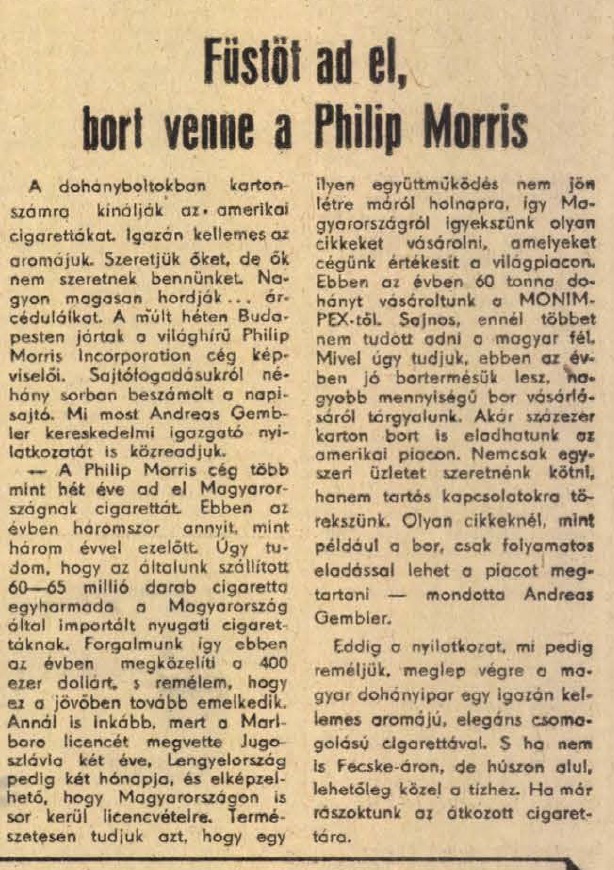 1973.11.26. Philip Morris Magyarországon