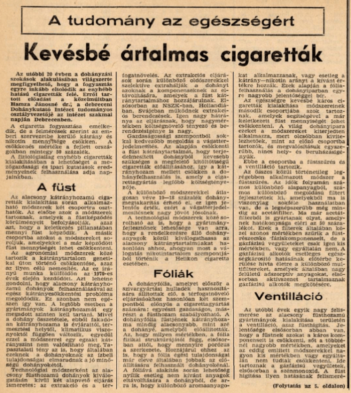 1982.12.01. Cigaretta fejlesztések