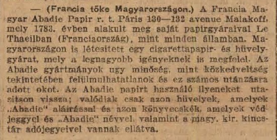 1922.04.04. Francia tőke Magyarországon