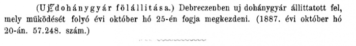 1887.10.29. Debreceni dohánygyár