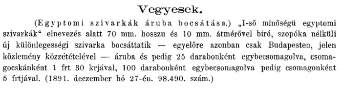 1892.01.10. Egyiptomi szivarkák