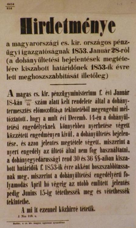 1853. Hirdetmény határidőhosszabbításról