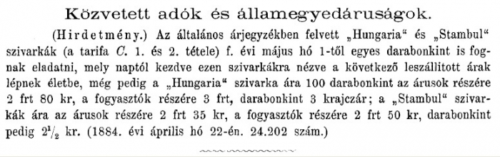 1884.05.02. Hungaria és Stambul cigaretta