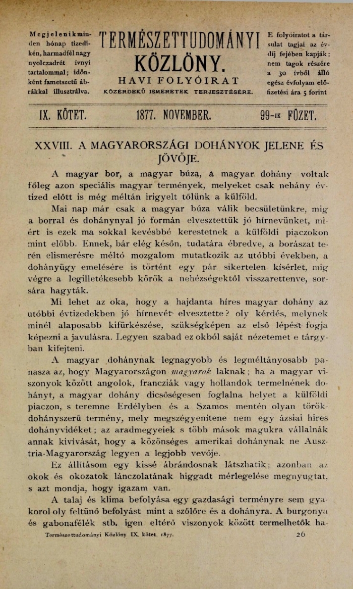 1877.11.10. Magyarországi dohányok