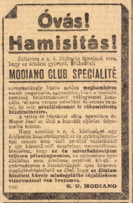 1919.02.09. Modiano reklám