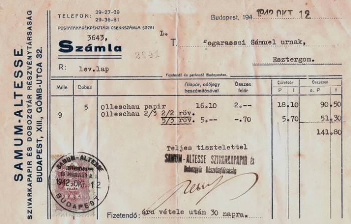 Samum-Altesse Rt. számlája, 1942