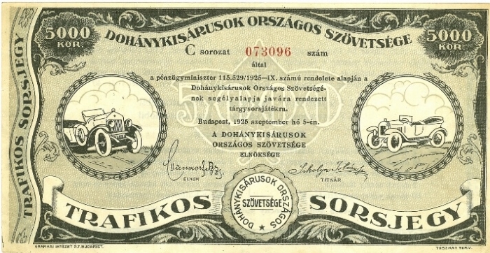Trafikos sorsjegyek 1925-1926.