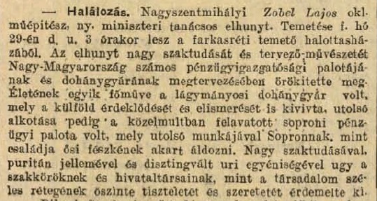 1926.09.29. Zobel Lajos halála