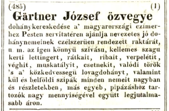 1841.08.28. Gärtner dohánykereskedés