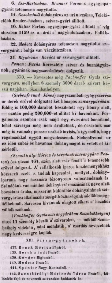1845. Dohány- és szivargyárosok