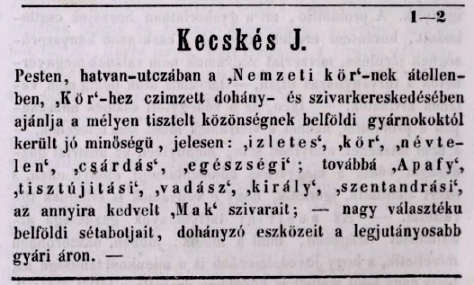 1846.06.16. Kecskés József dohánygyáros