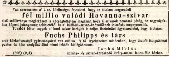 1847.05.30. Fuchs-Philips szivargyár