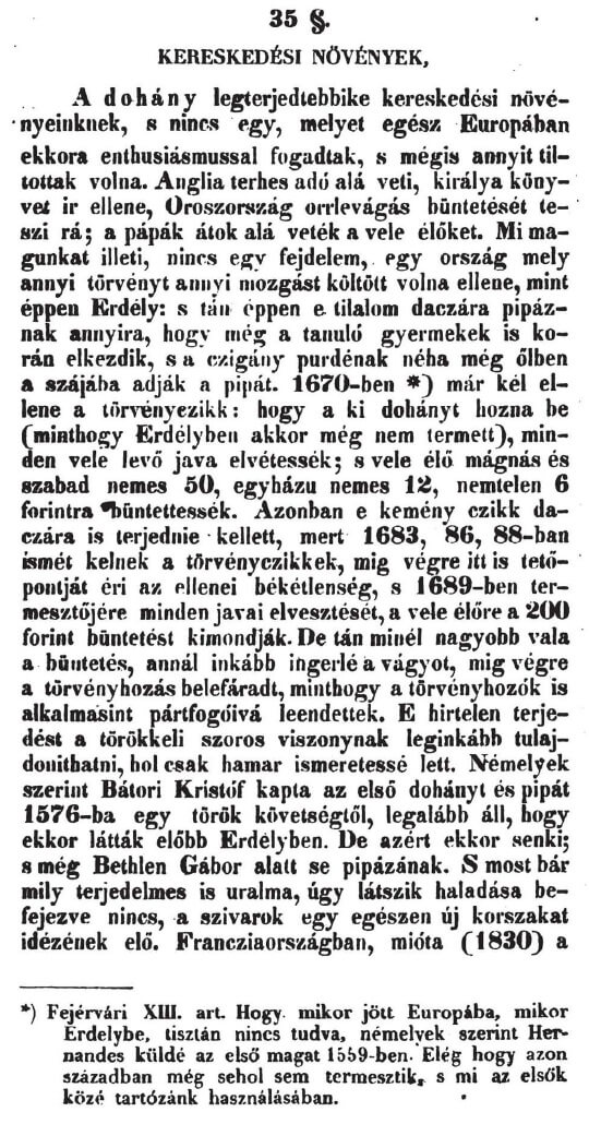 1847. A dohány Erdélyben