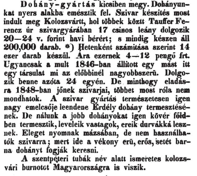 1847. Erdély dohánygyártása