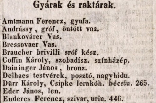 1848. Enderes Ferencz szivargyáros