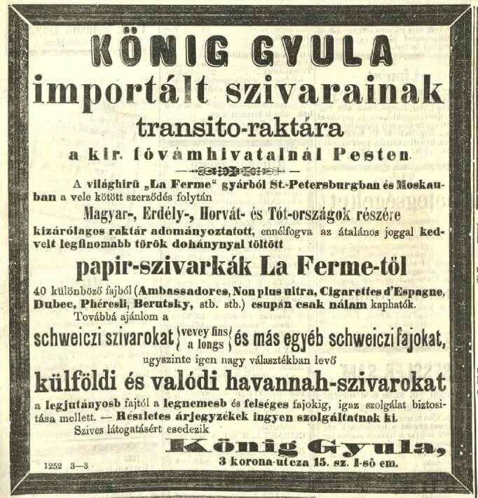 1865.11.05. Import dohánygyártmányok