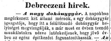 1884.06.22. Debreceni dohánygyár