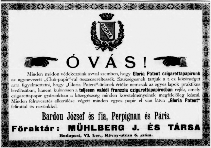 1894.07.01. Gloria Patent cigarettapapír