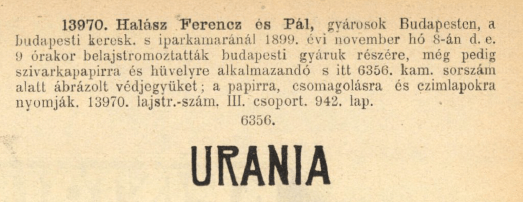 1899.11.08. Urania papír és hüvely