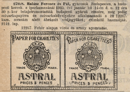 1905.01.14. Astral papír és hüvely