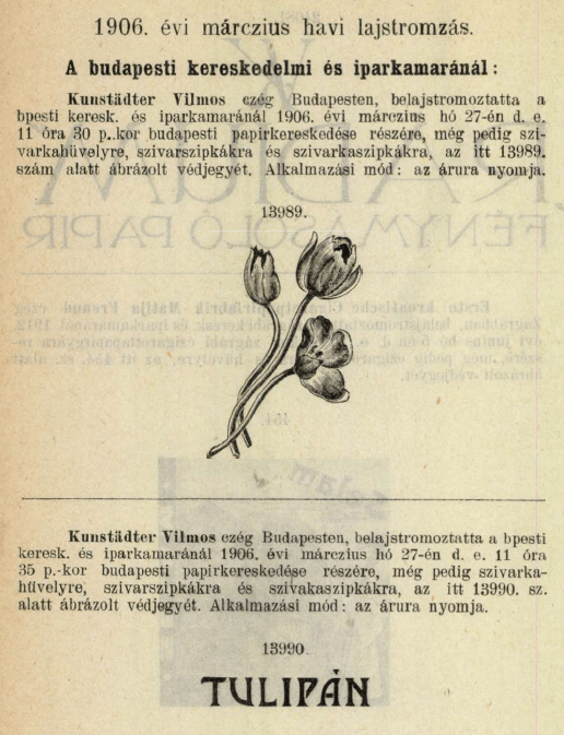 1906.03.27. Tulipán hüvely és szipka