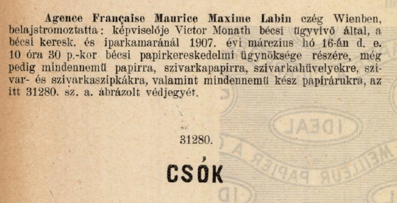 1907.03.16. Csók papír és hüvely 1907.03.16. Csók papír és hüvely