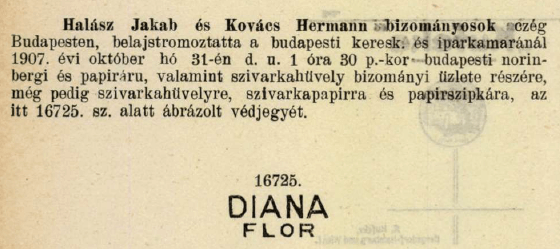 1907.10.31. Diana Flor papír és hüvely