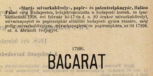 1908.02.17. Bacarat papír és hüvely