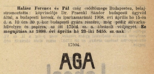 1908.04.15. Aga papír és hüvely